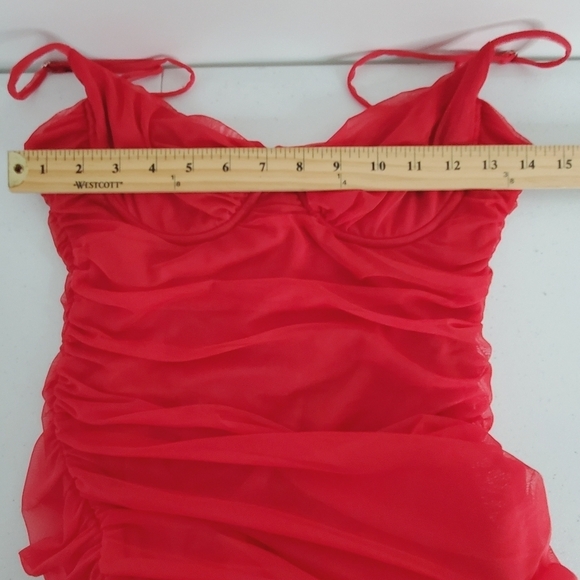 Babyboo Rochelle Maxi Dress L Red Mesh Bodycon Plunge Neckline NEW Vixen Party - Picture 9 of 15